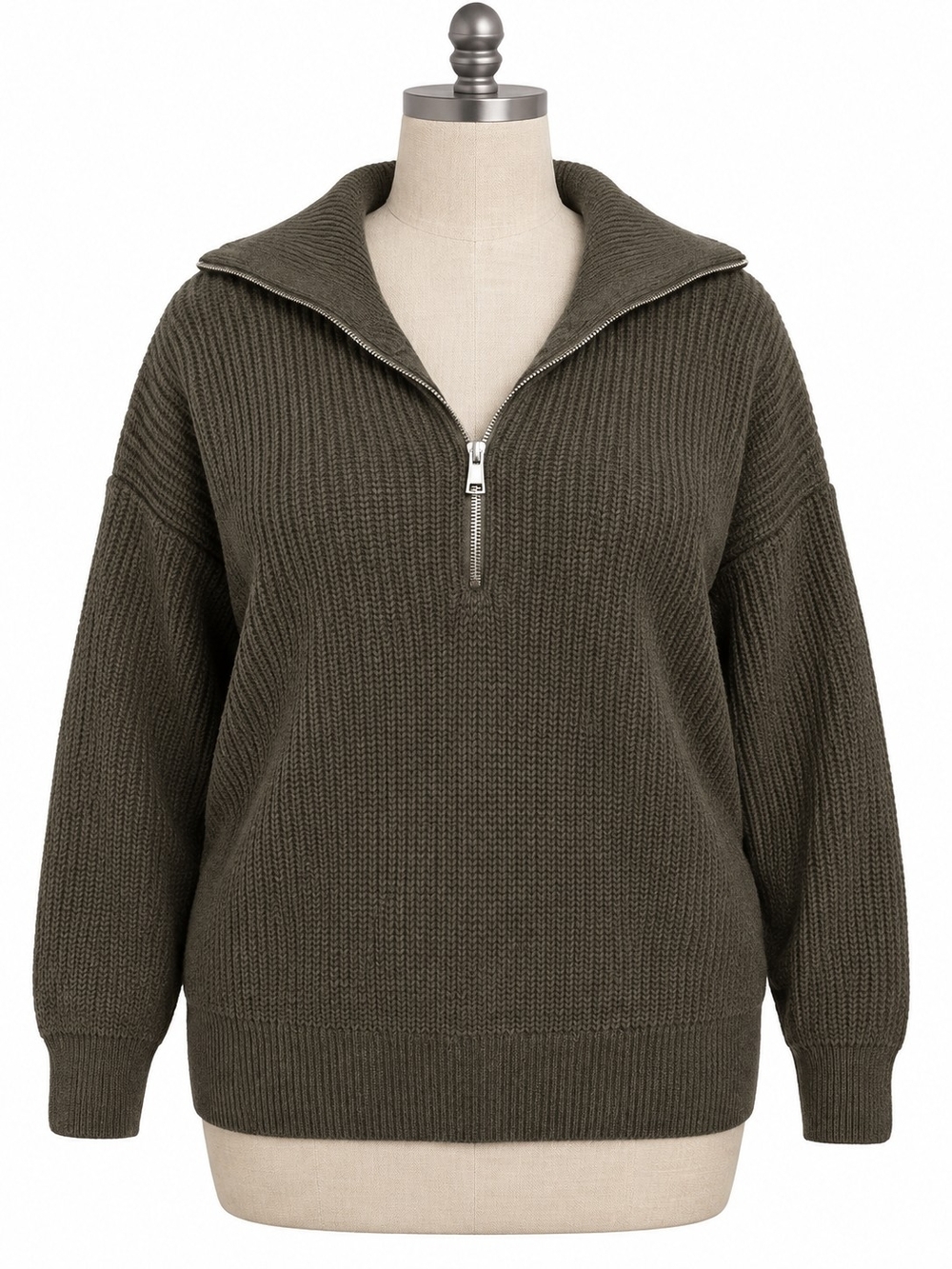 Torrid Dark Green Ribbed Half-Zip Sweater Oversized Size 1 (14/16)
